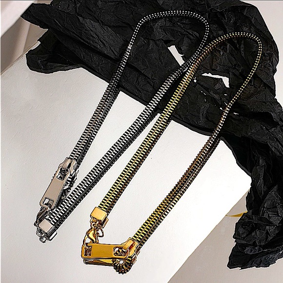 Silver Zipper Up Punk Minimalist Versatile Choker Necklace - Picture 1 of 11